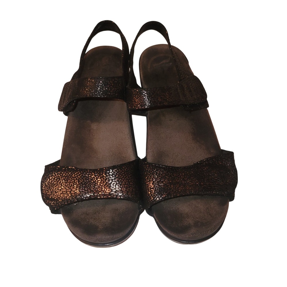 Dansko‎ Sophie Metallic Print Leather Wedge Sandals EU 38 US 7.5-8 Black